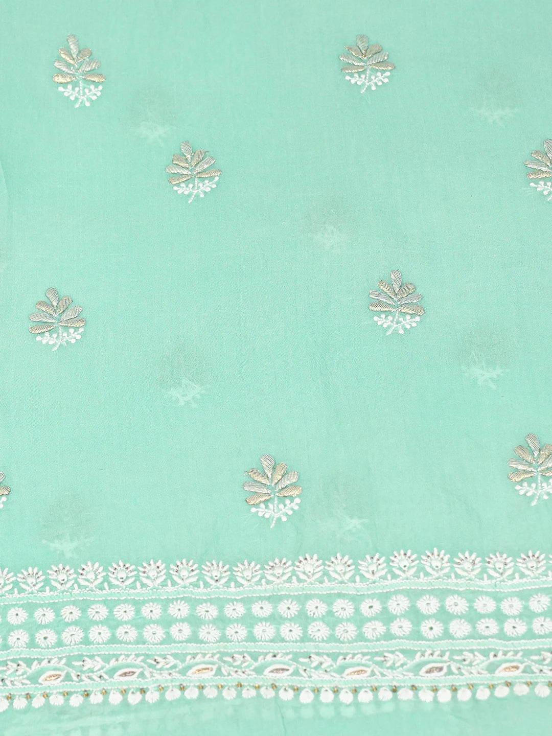 Ada Hand Embroidered Sea Green Organza Lucknowi Chikan Unstitched Kurta Piece With Zari Work A600728
