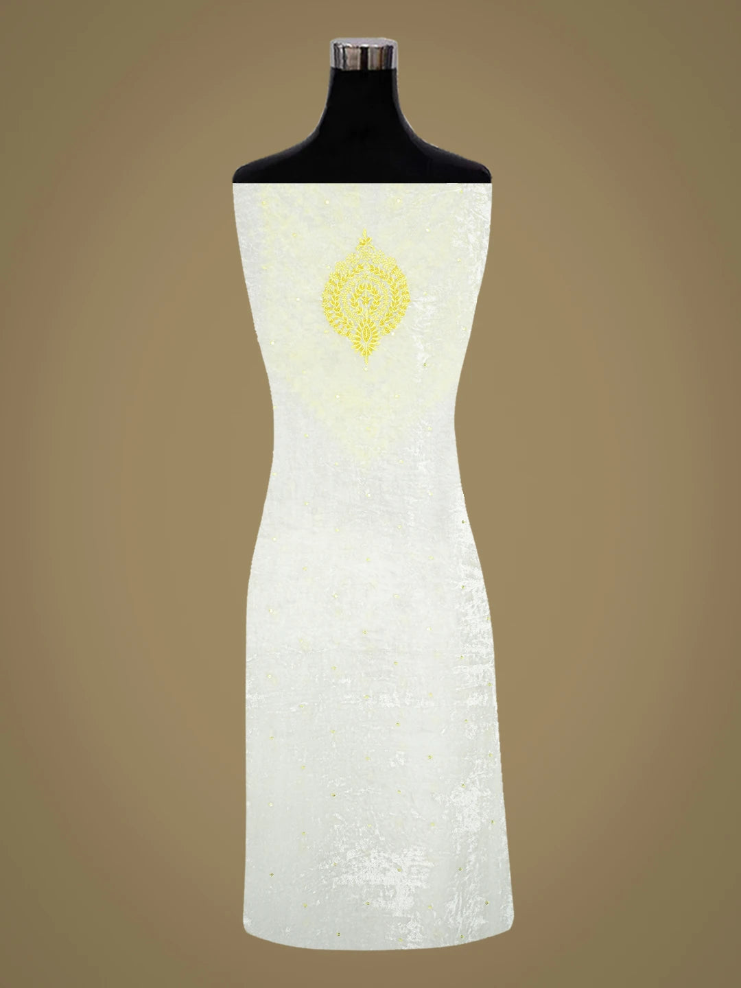 Ada Hand Embroidered White Velvet Lucknowi Chikankari Unstitched Kurta Piece With Cutdana Work 01A340267