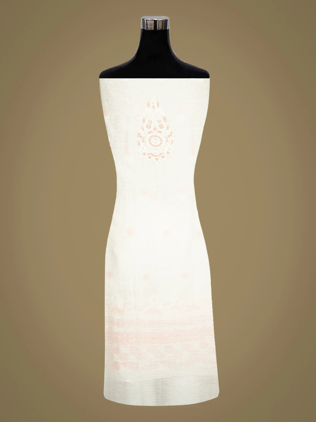 Ada Hand Embroidered White Chanderi Lucknowi Chikankari Unstitched Kurta Piece With Mirror Work 01A216069