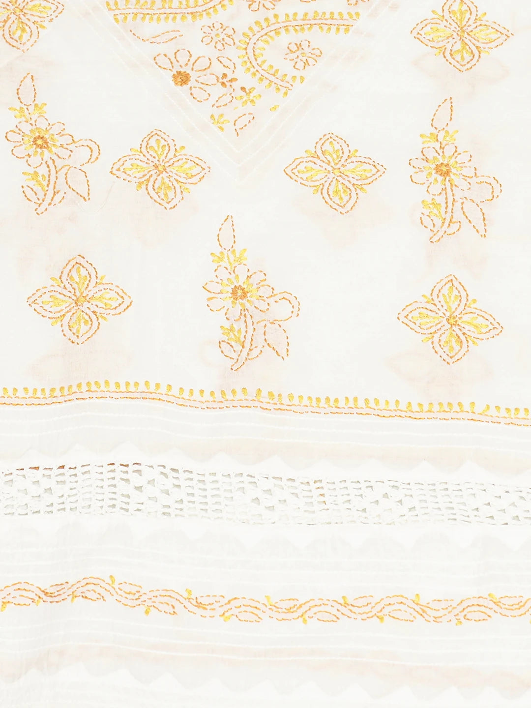 Ada Hand Embroidered White Cotton Lucknowi Chikankari Unstitched Kurta Piece 01A220732