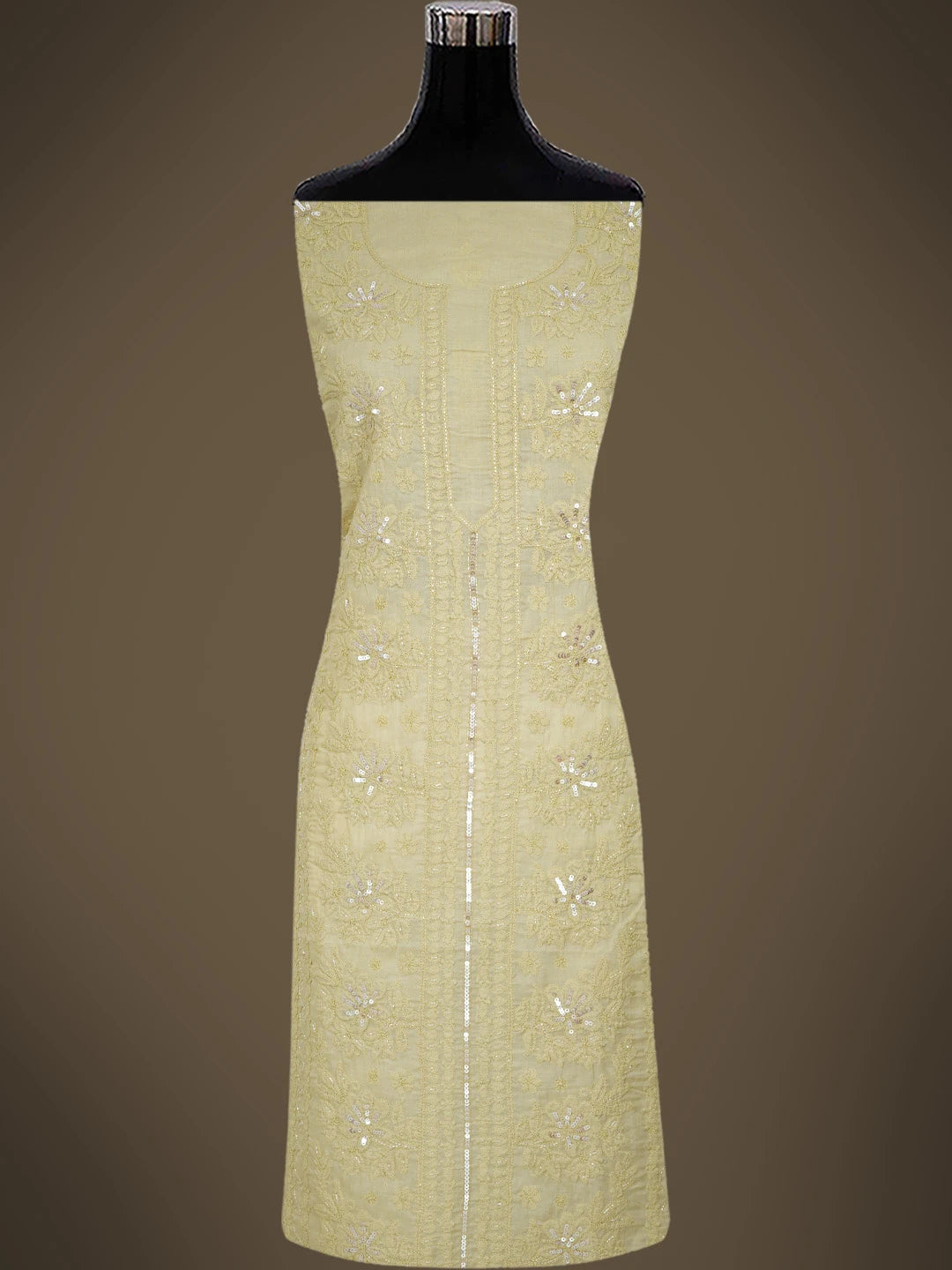 Ada Hand Embroidered Fawn Cotton Lucknowi Chikankari Unstitched Suit Piece With Cutdana Work 01A764790