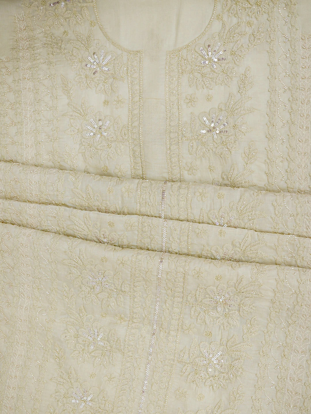 Ada Hand Embroidered Fawn Cotton Lucknowi Chikankari Unstitched Suit Piece With Cutdana Work 01A764790