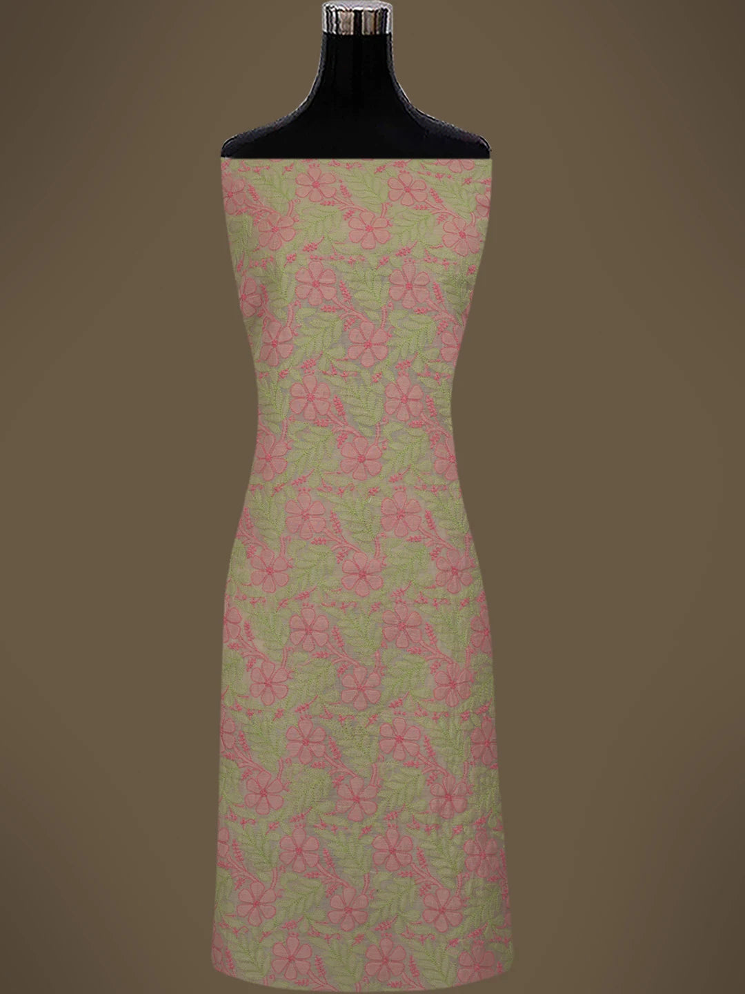 Ada Hand Embroidered Fawn Chanderi Lucknowi Chikankari Unstitched Kurta Dupatta Set 01A763869