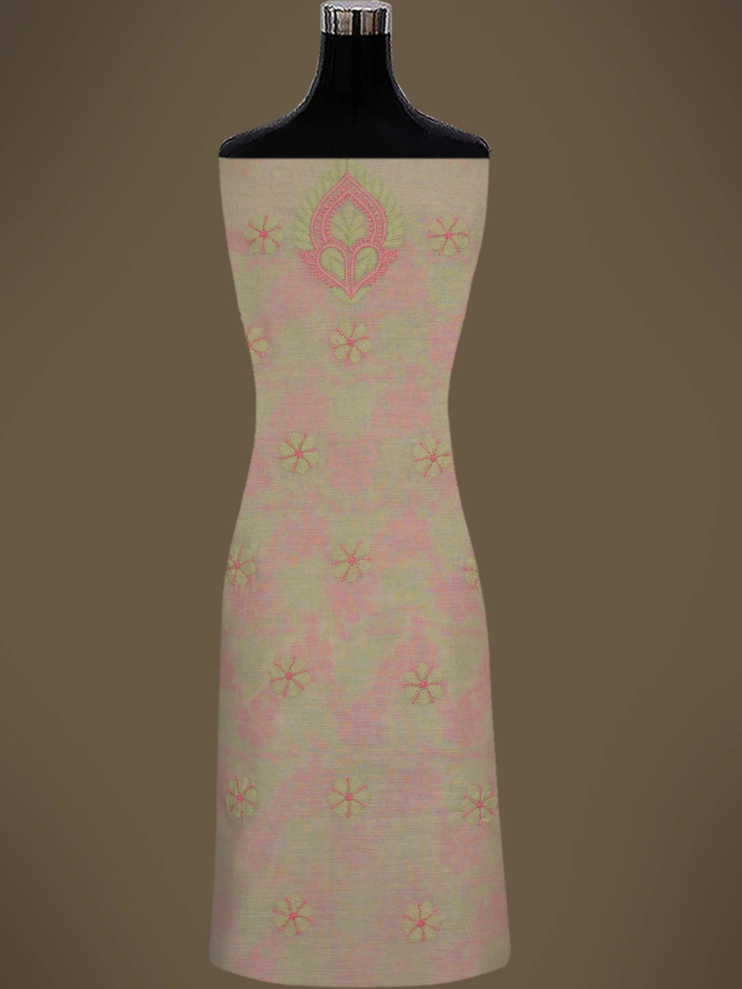 Ada Hand Embroidered Fawn Chanderi Lucknowi Chikankari Unstitched Kurta Dupatta Set 01A763869