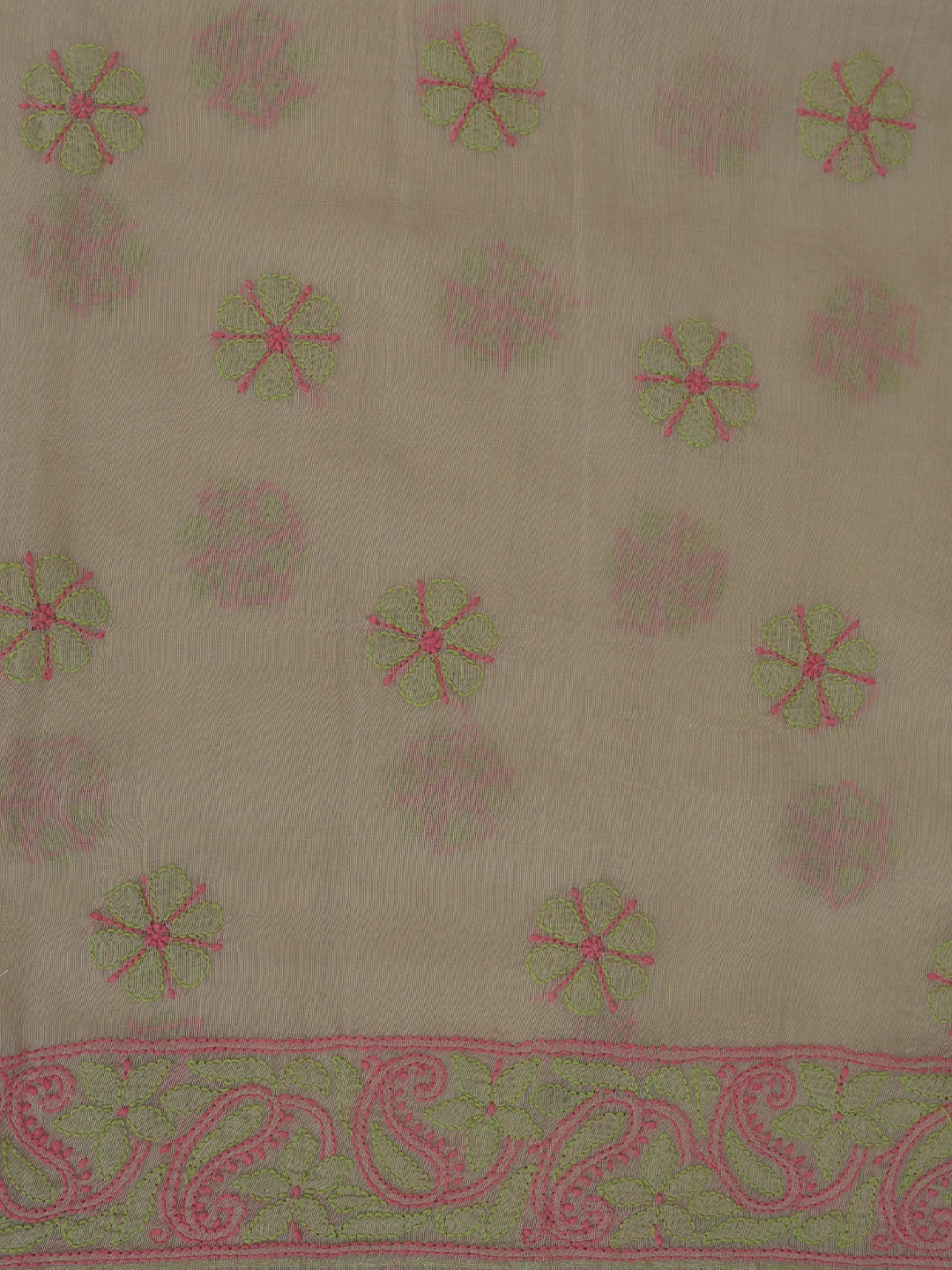Ada Hand Embroidered Fawn Chanderi Lucknowi Chikankari Unstitched Kurta Dupatta Set 01A763869