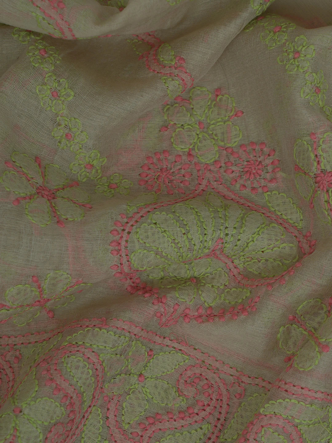 Ada Hand Embroidered Fawn Chanderi Lucknowi Chikankari Unstitched Kurta Dupatta Set 01A763869