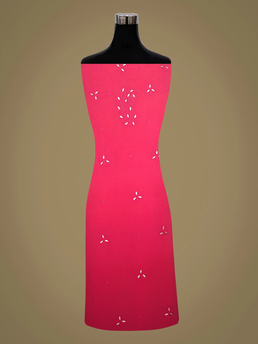 Ada Hand Embroidered Ombre Carrot Pink Viscose Georgette Lucknowi Chikankari Unstitched Kurta Dupatta Set With Gota Patti Work 01A751189