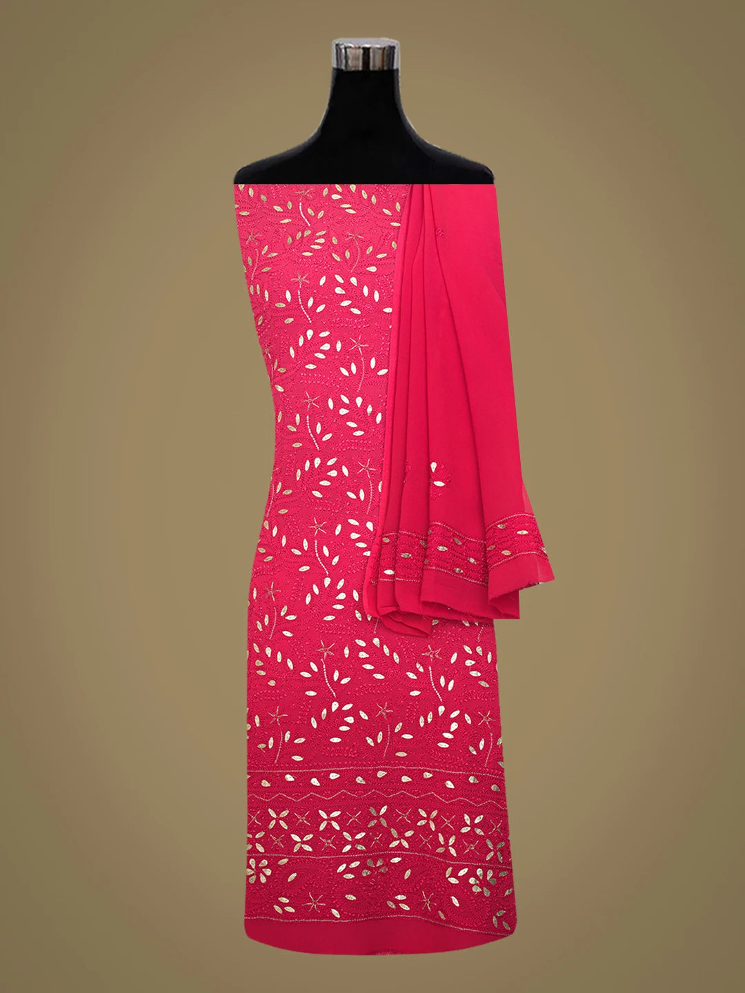 Ada Hand Embroidered Ombre Carrot Pink Viscose Georgette Lucknowi Chikankari Unstitched Kurta Dupatta Set With Gota Patti Work 01A751189