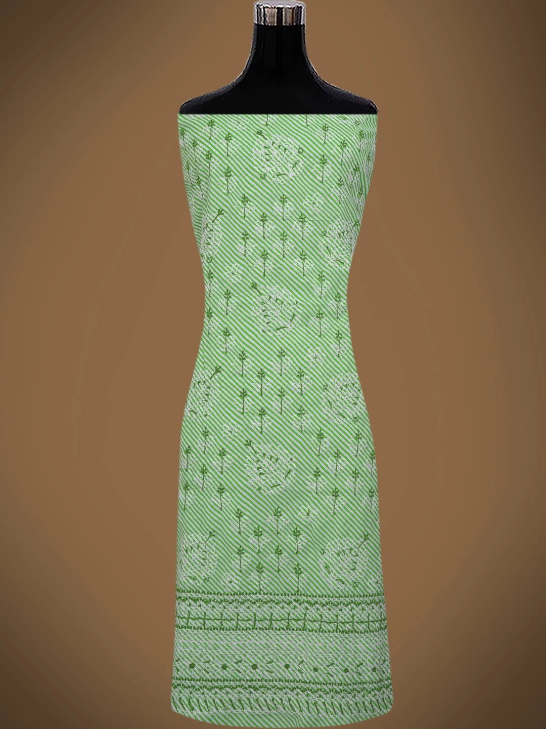 Ada Hand Embroidered White and Green Cotton Lucknowi Chikankari Unstitched Suit Piece 01A765274