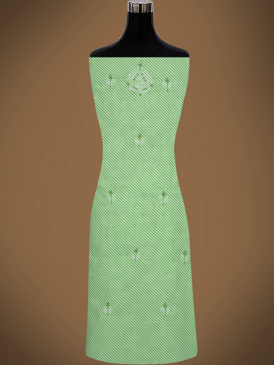 Ada Hand Embroidered White and Green Cotton Lucknowi Chikankari Unstitched Suit Piece 01A765274