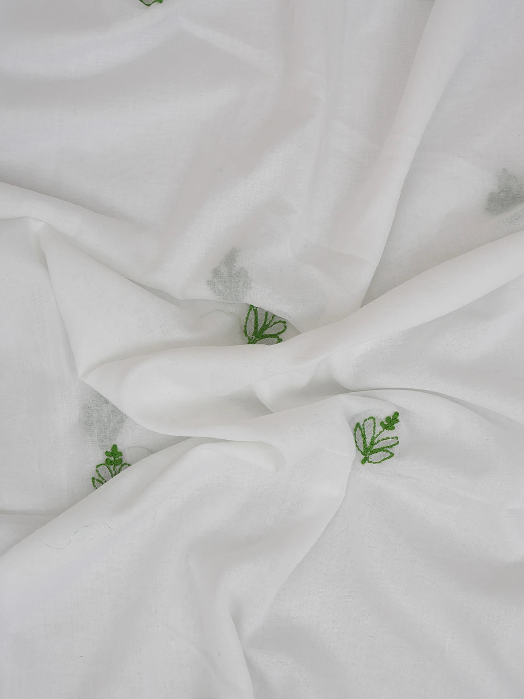 Ada Hand Embroidered White and Green Cotton Lucknowi Chikankari Unstitched Suit Piece 01A765274
