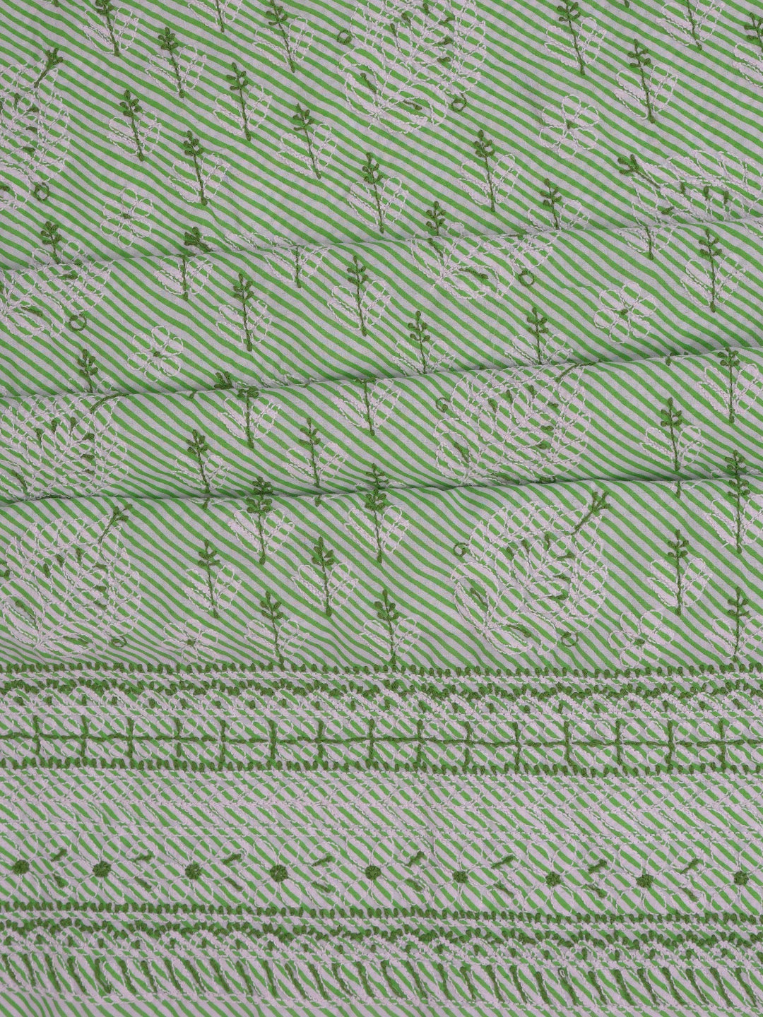 Ada Hand Embroidered White and Green Cotton Lucknowi Chikankari Unstitched Suit Piece 01A765274
