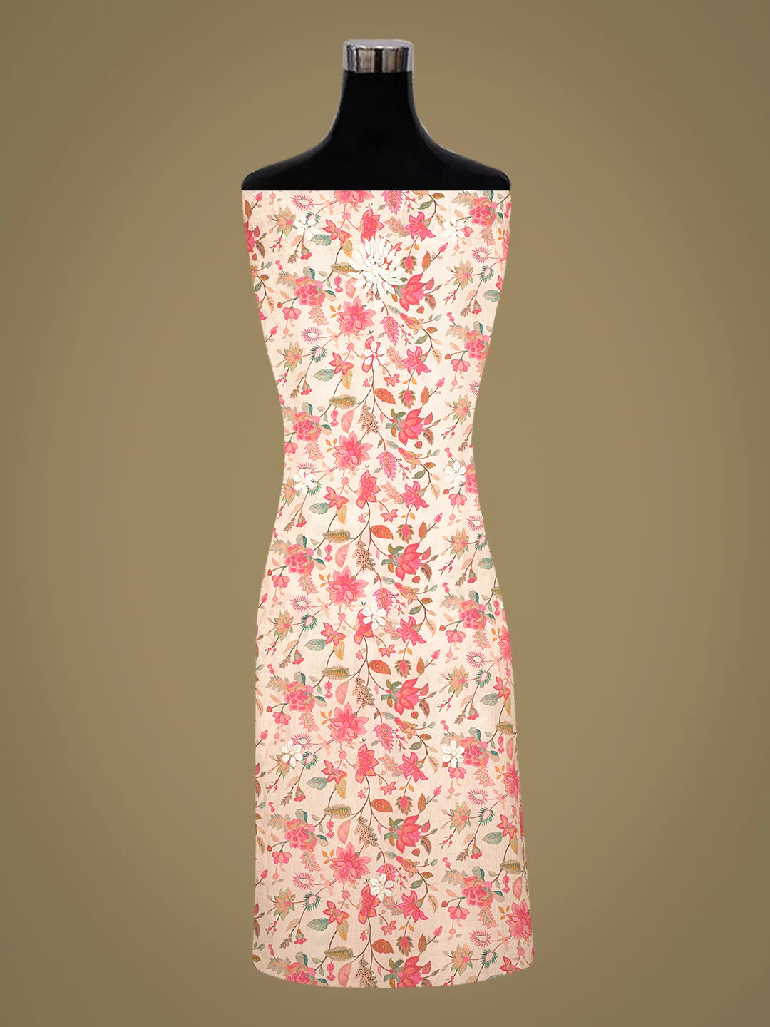 Ada Hand Embroidered Peach Crepe Floral Printed Lucknowi Chikankari Unstitched Kurta Dupatta Set 01A722916