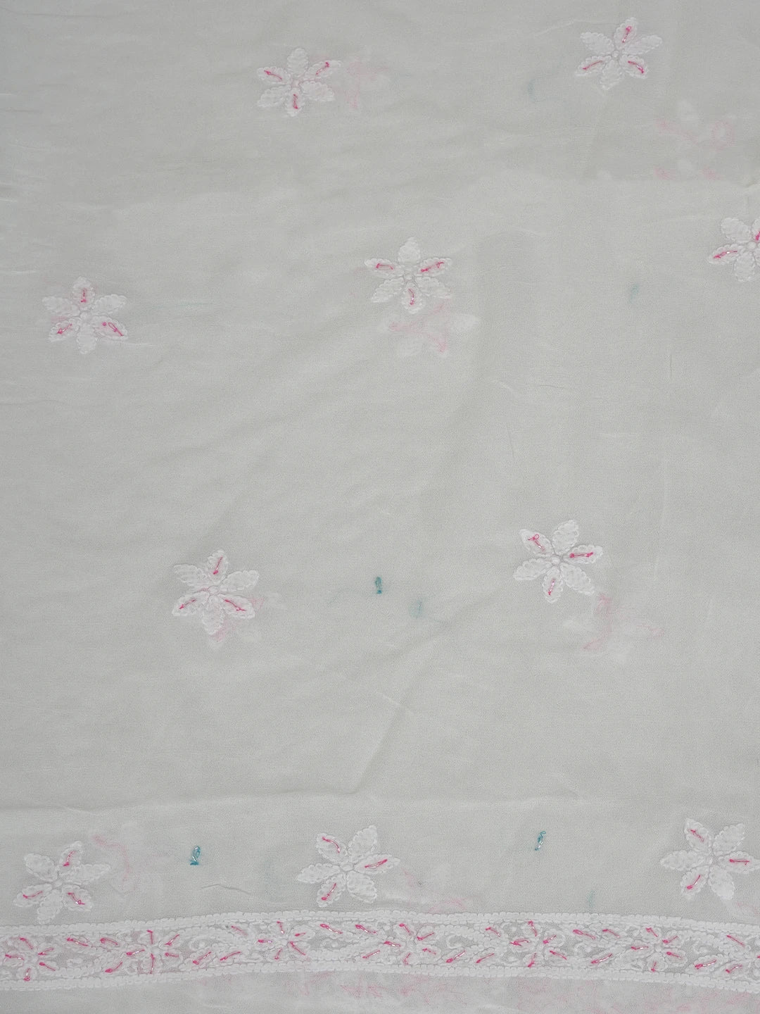 Ada Hand Embroidered White Viscose Georgette Lucknowi Chikankari Unstitched Kurta Dupatta Set With Cutdana Work 01A764516
