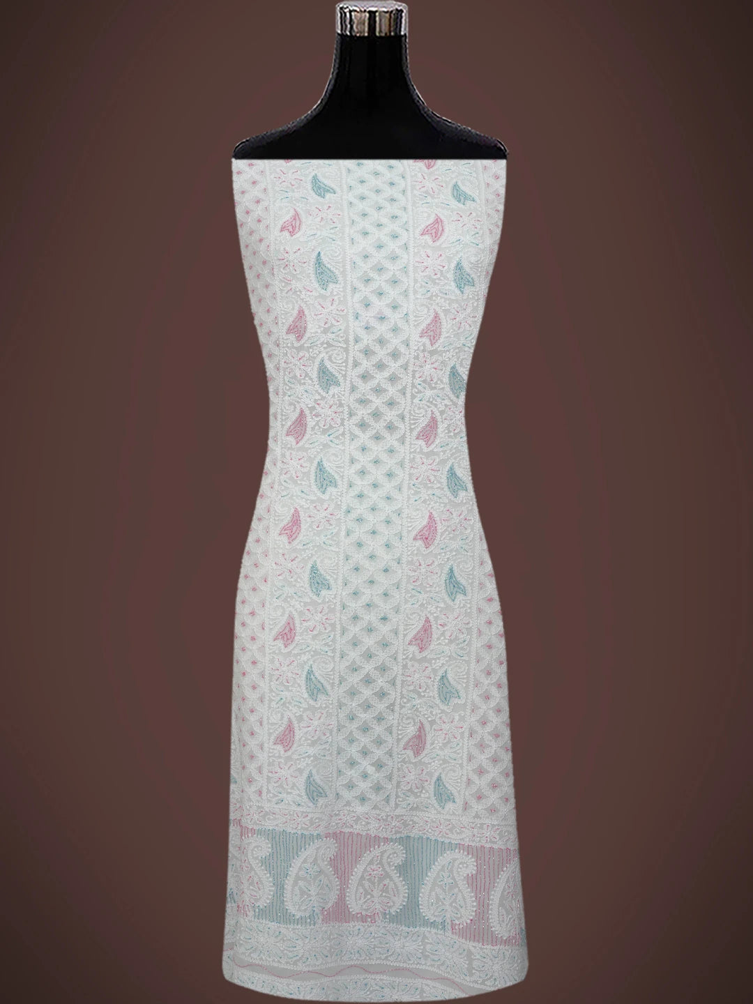 Ada Hand Embroidered White Viscose Georgette Lucknowi Chikankari Unstitched Kurta Dupatta Set With Cutdana Work 01A764516