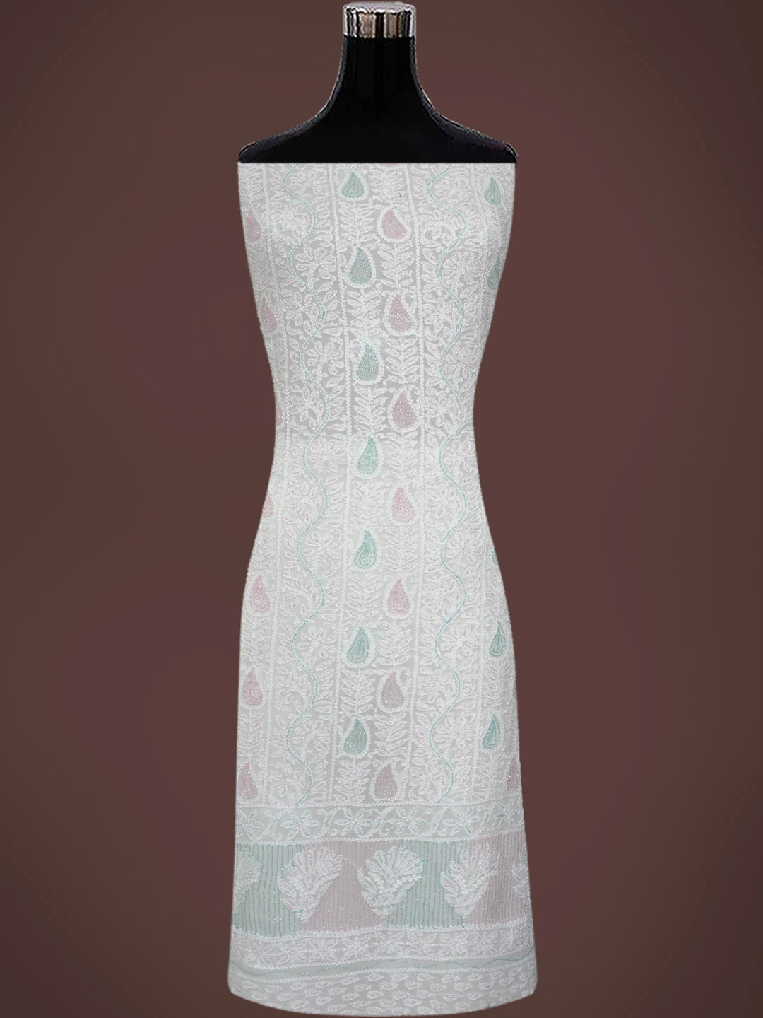 Ada Hand Embroidered White Viscose Georgette Lucknowi Chikankari Unstitched Kurta Dupatta Set With Cutdana Work 01A764518