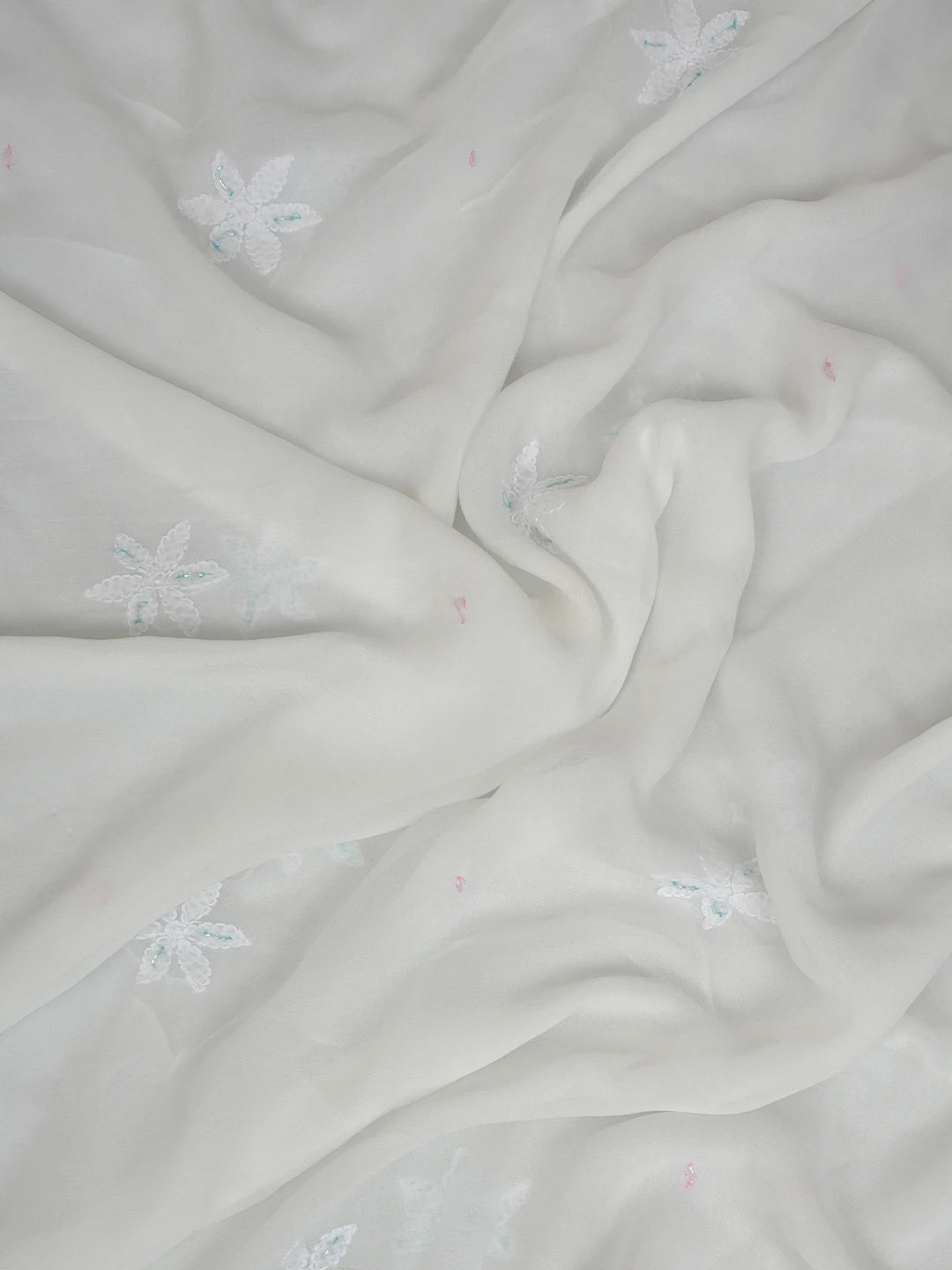Ada Hand Embroidered White Viscose Georgette Lucknowi Chikankari Unstitched Kurta Dupatta Set With Cutdana Work 01A764518
