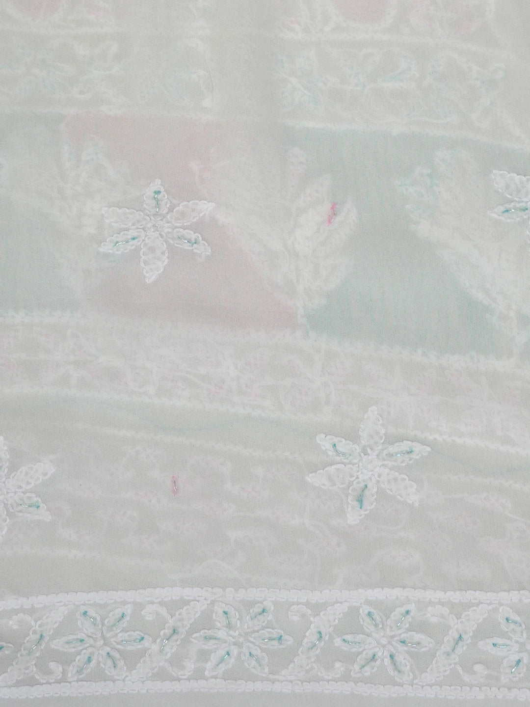 Ada Hand Embroidered White Viscose Georgette Lucknowi Chikankari Unstitched Kurta Dupatta Set With Cutdana Work 01A764518