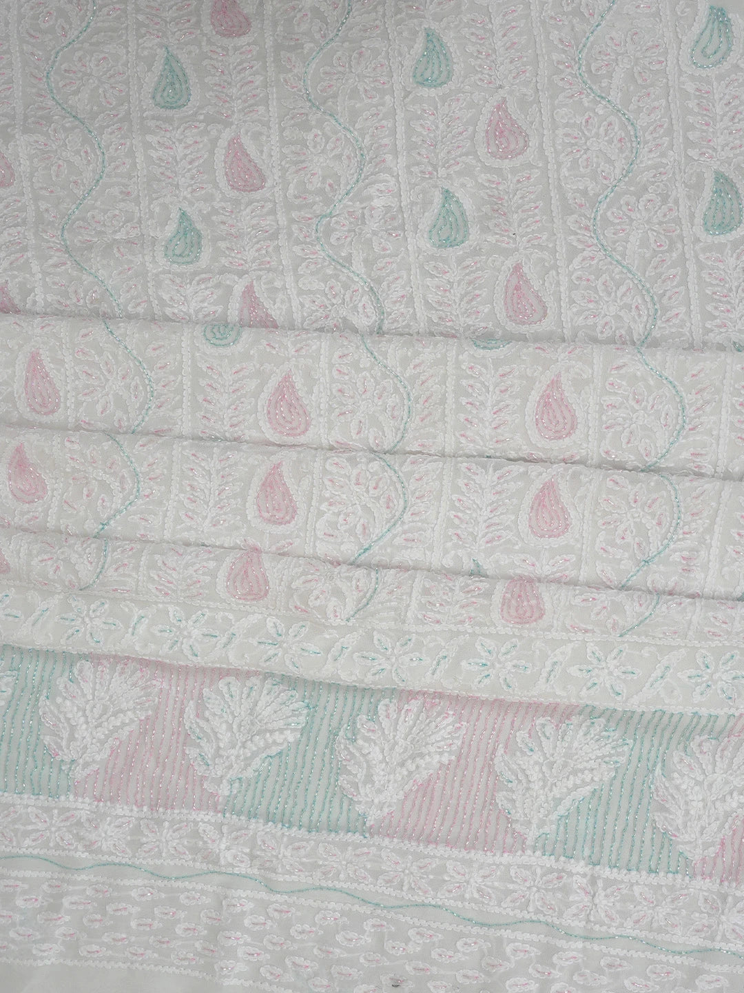 Ada Hand Embroidered White Viscose Georgette Lucknowi Chikankari Unstitched Kurta Dupatta Set With Cutdana Work 01A764518