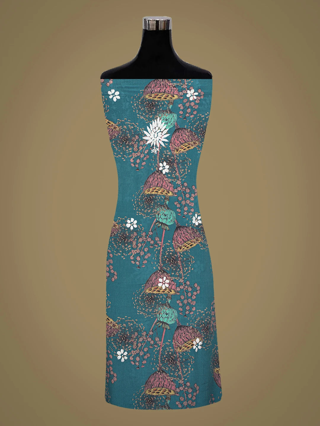 Ada Hand Embroidered Peacock Blue Crepe Floral Printed Lucknowi Chikankari Unstitched Kurta Dupatta Set 01A722852