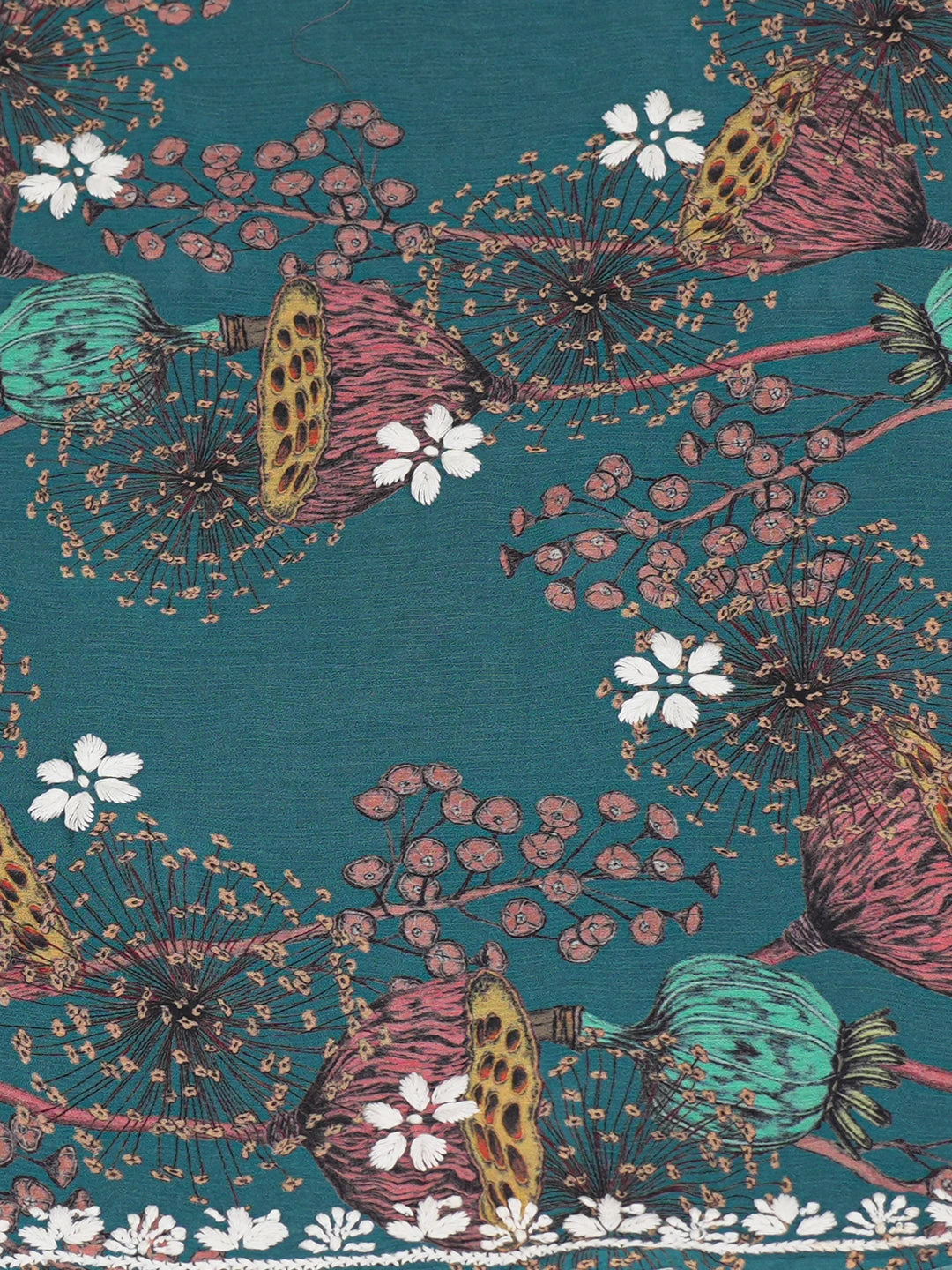 Ada Hand Embroidered Peacock Blue Crepe Floral Printed Lucknowi Chikankari Unstitched Kurta Dupatta Set 01A722852
