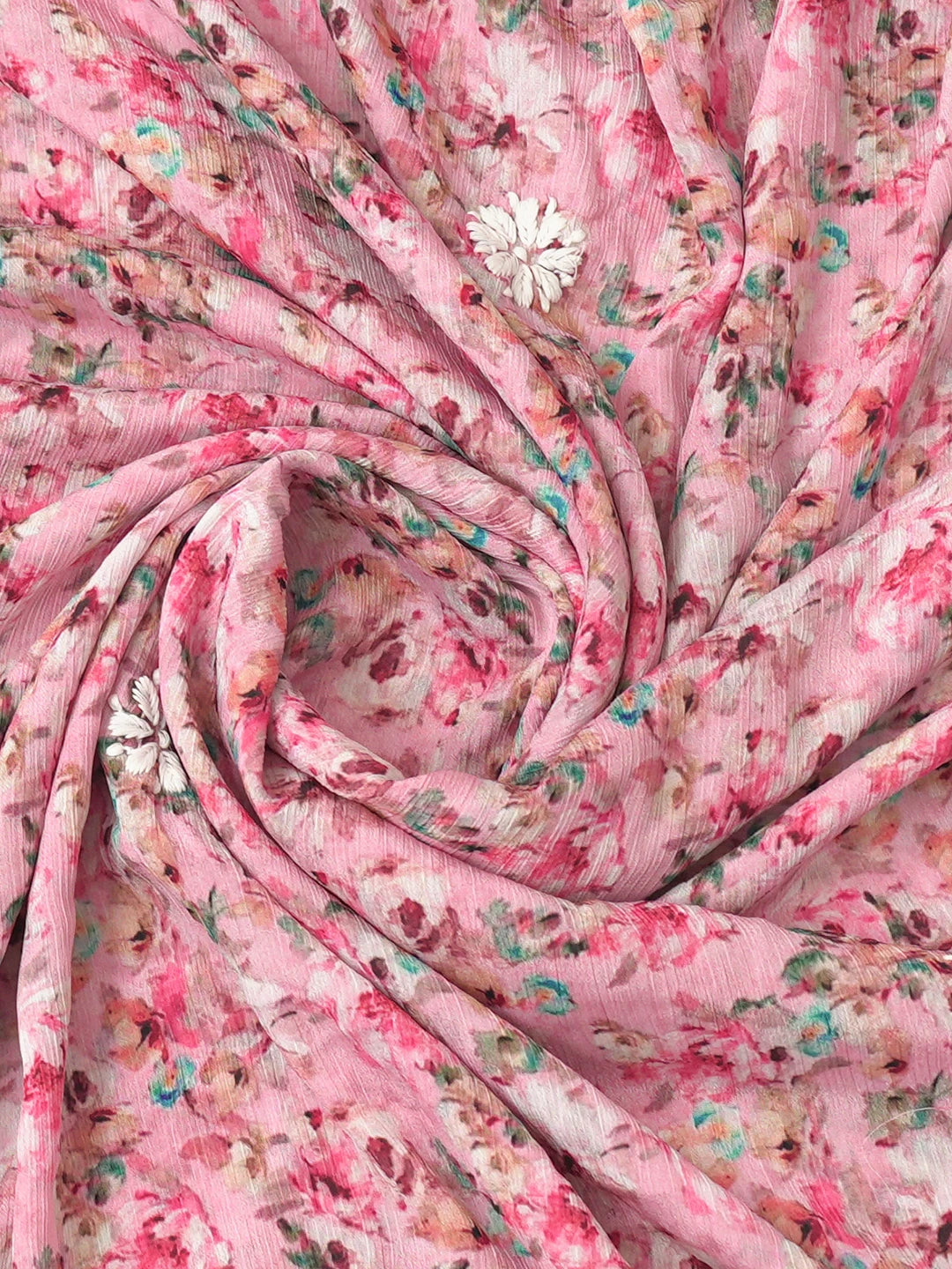 Ada Hand Embroidered Pink Crepe Floral Printed Lucknowi Chikankari Unstitched Kurta Dupatta Set 01A723051
