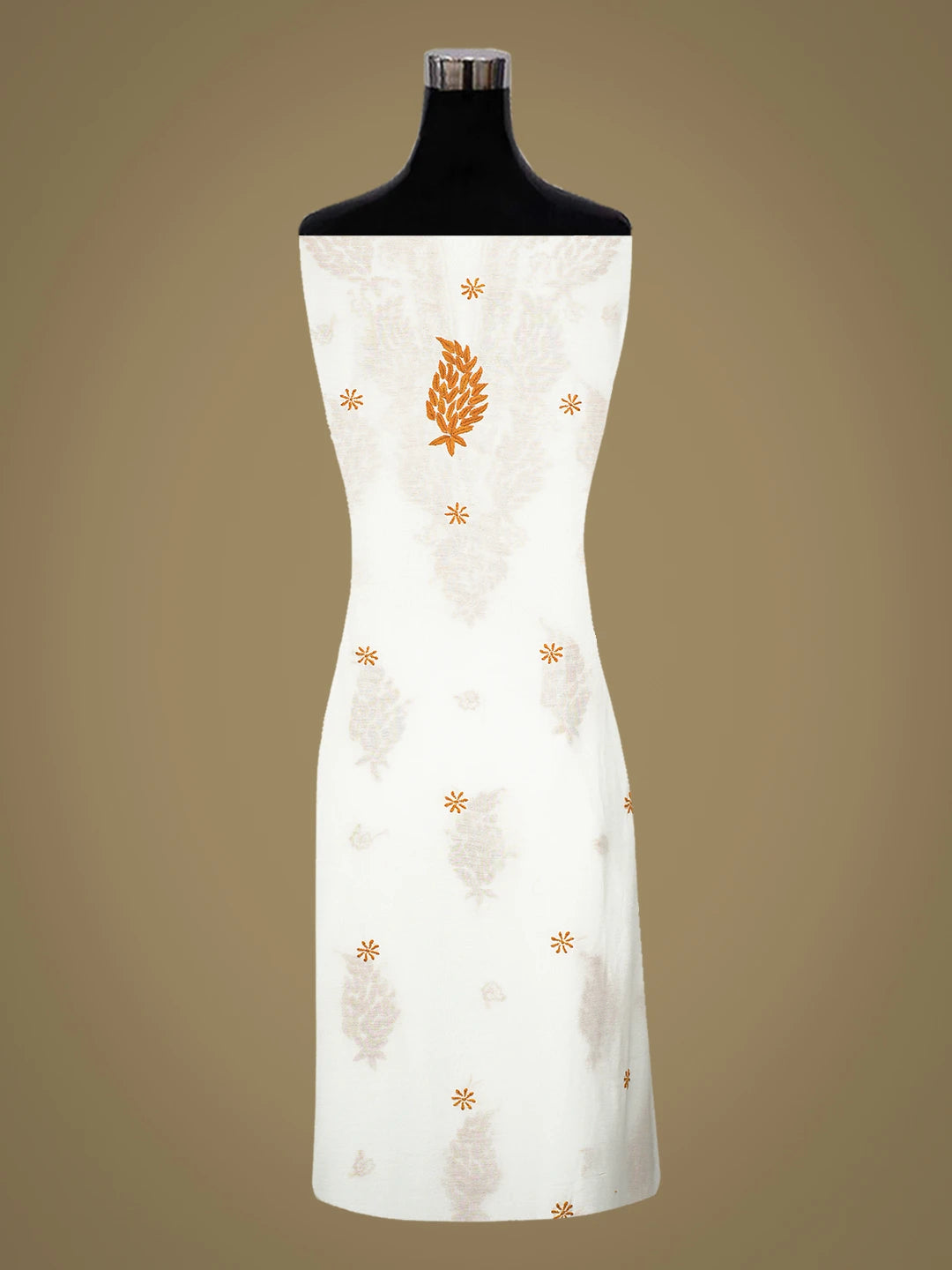 Ada Hand Embroidered White Muslin Lucknowi Chikankari Unstitched Kurta Dupatta Set 01A470961