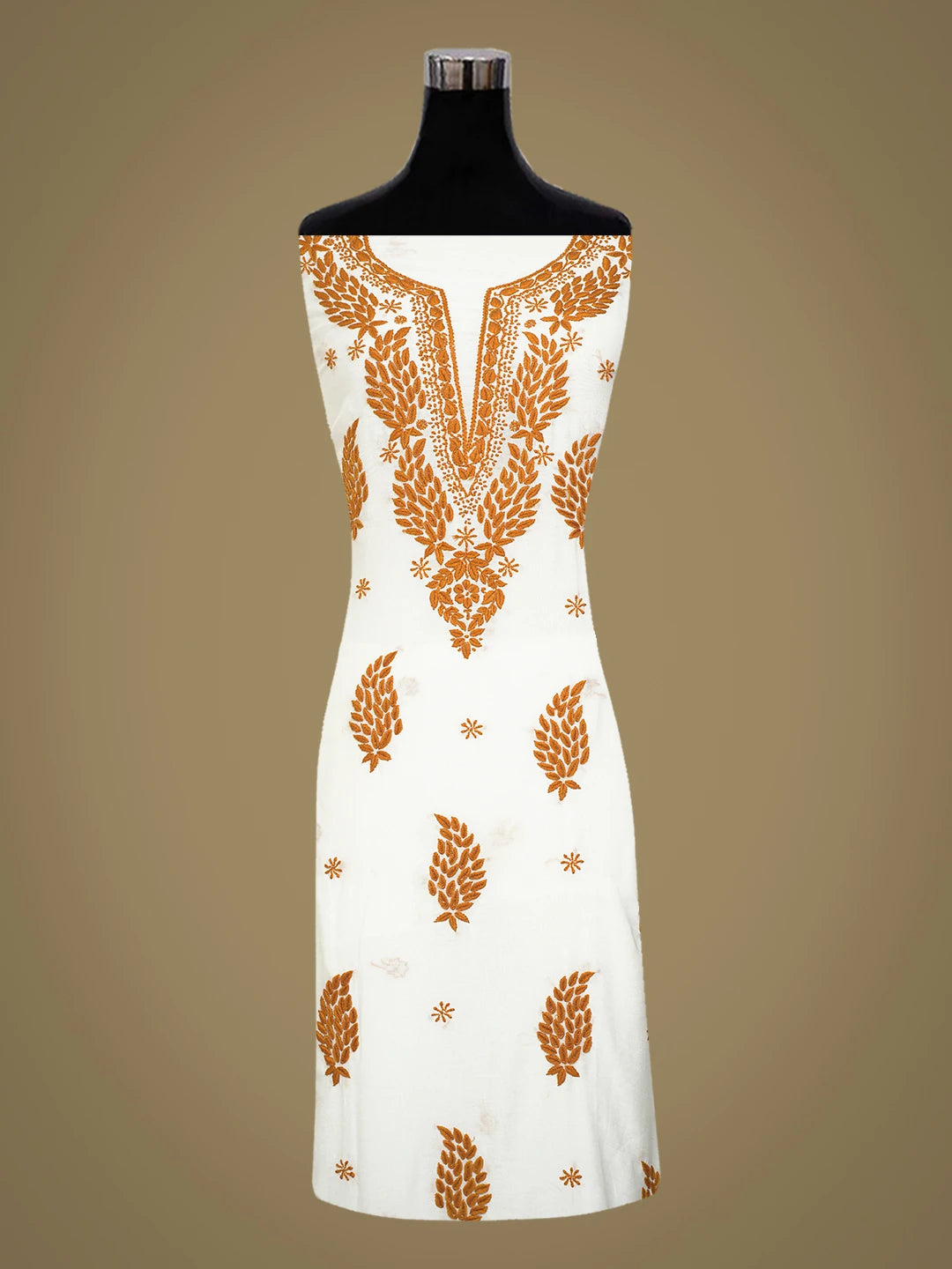 Ada Hand Embroidered White Muslin Lucknowi Chikankari Unstitched Kurta Dupatta Set 01A470961