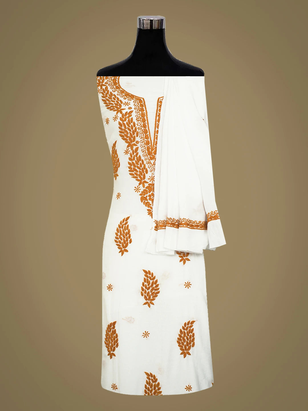 Ada Hand Embroidered White Muslin Lucknowi Chikankari Unstitched Kurta Dupatta Set 01A470961