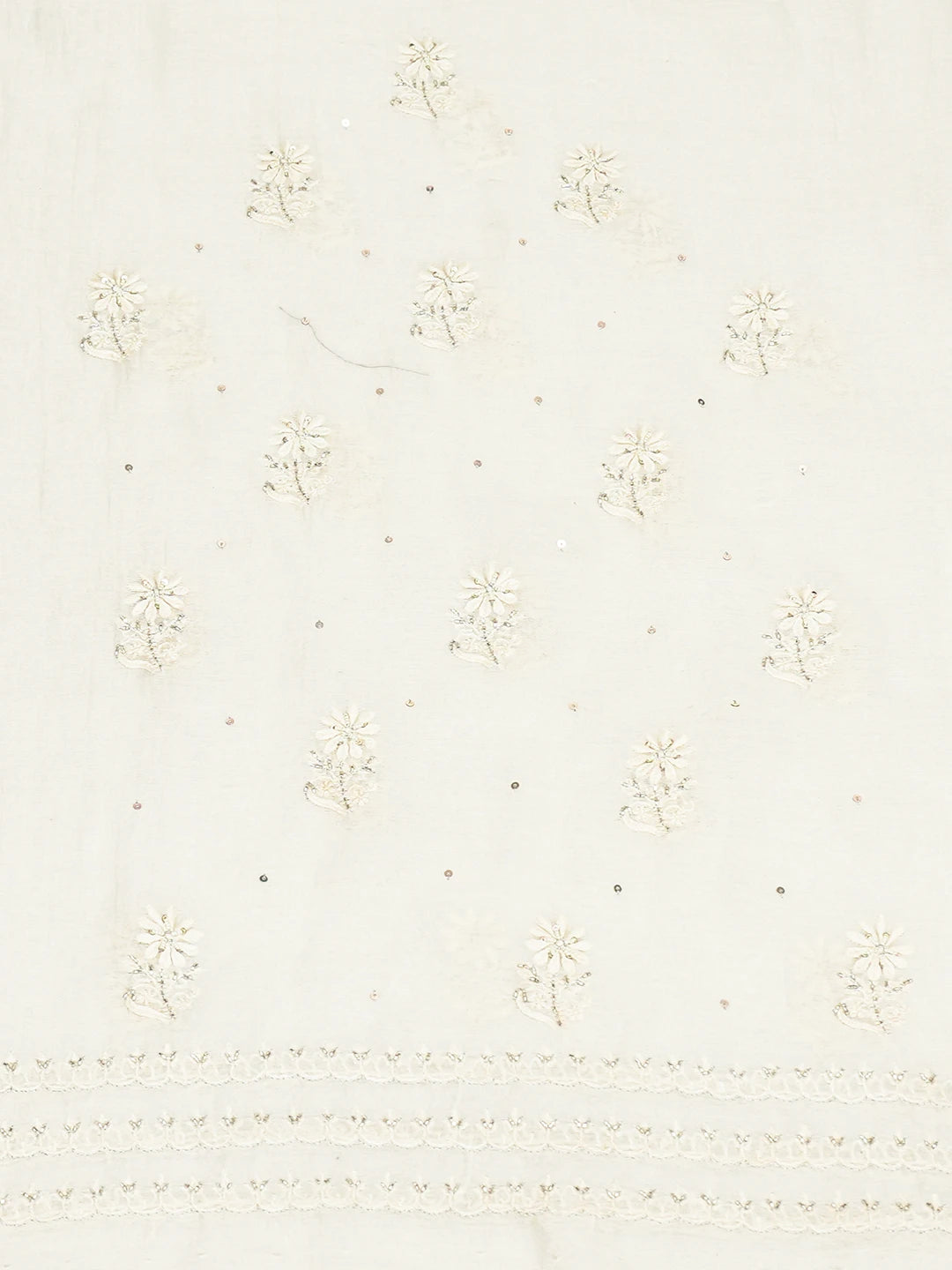 Ada Hand Embroidered White Chanderi Lucknowi Chikankari Unstitched Kurta Dupatta Set With Cutdana Work 01A732051