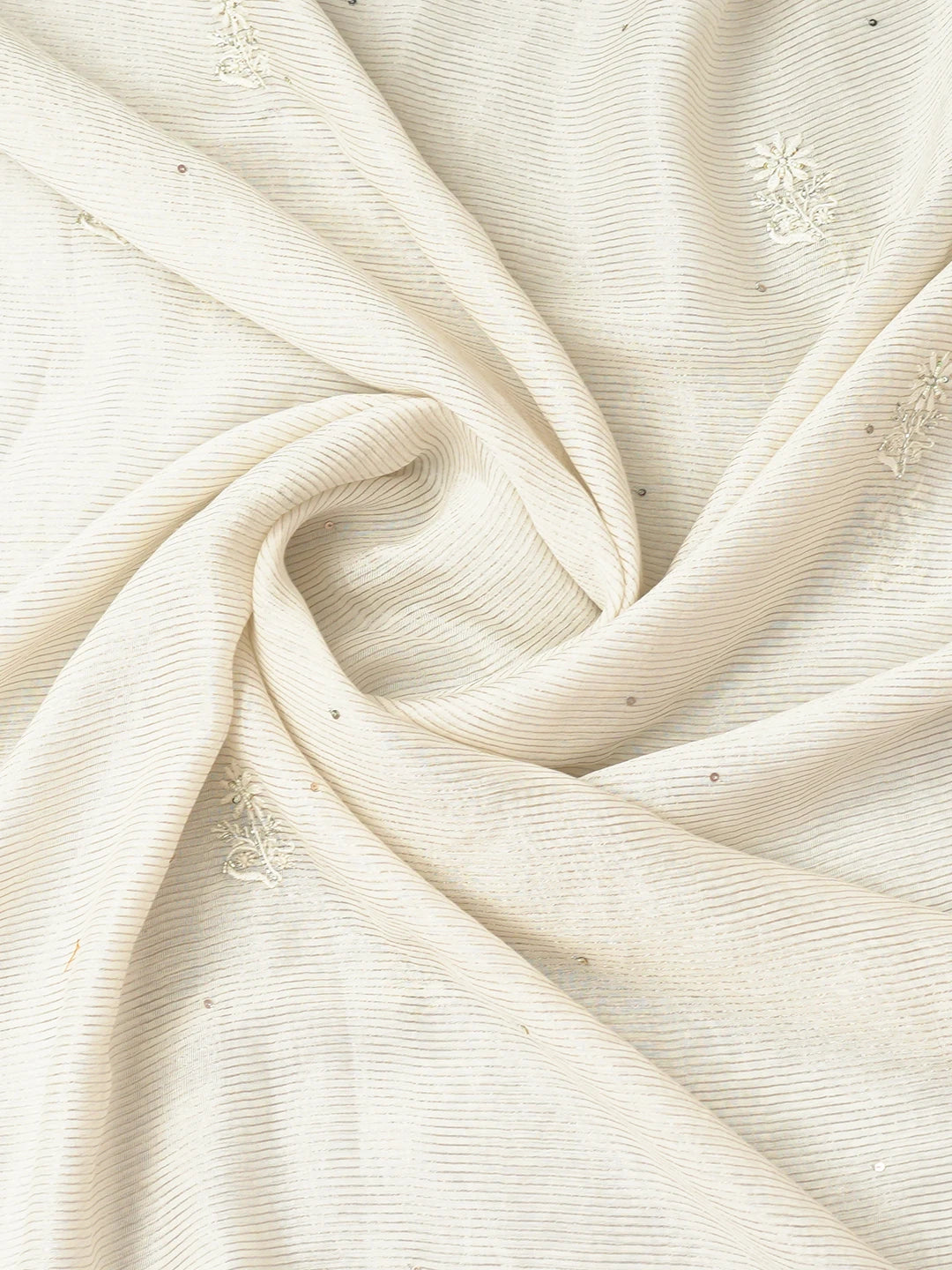 Ada Hand Embroidered White Chanderi Lucknowi Chikankari Unstitched Kurta Dupatta Set With Cutdana Work 01A732051