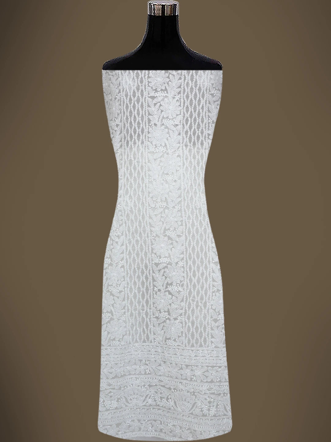 Ada Hand Embroidered White Georgette Lucknowi Chikankari Unstitched Suit Piece 01A765410