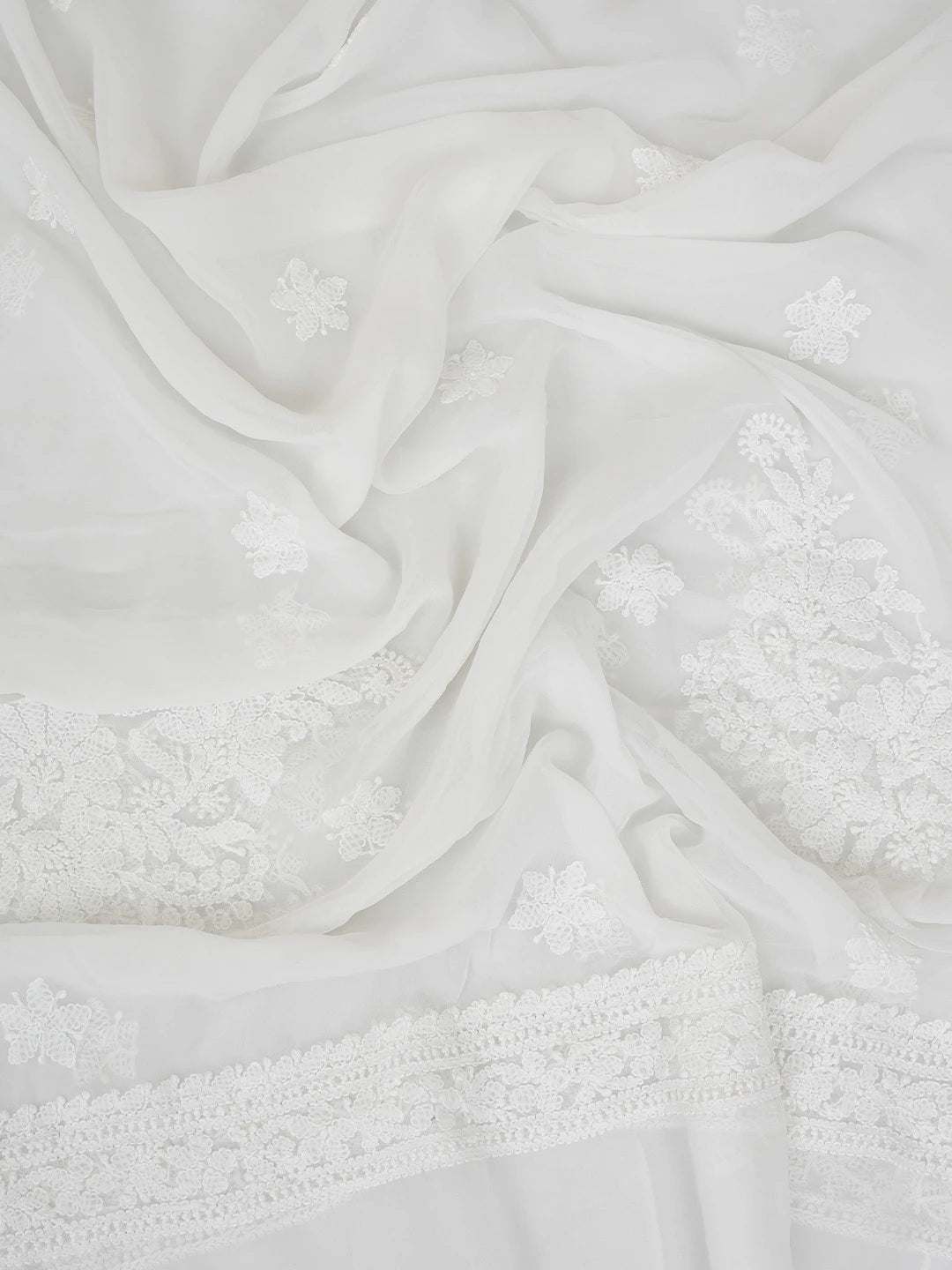 Ada Hand Embroidered White Georgette Lucknowi Chikankari Unstitched Suit Piece 01A765410