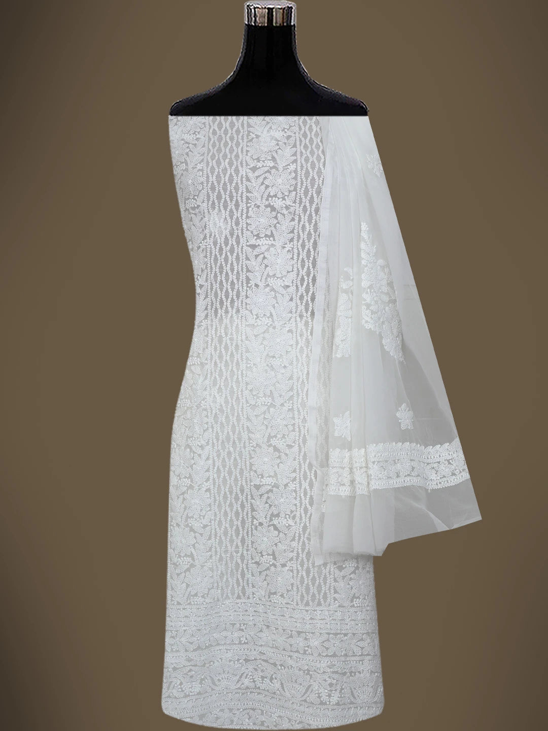 Ada Hand Embroidered White Georgette Lucknowi Chikankari Unstitched Suit Piece 01A765410