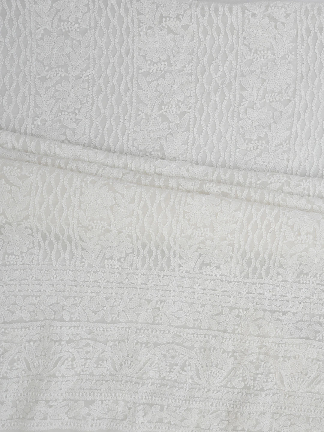 Ada Hand Embroidered White Georgette Lucknowi Chikankari Unstitched Suit Piece 01A765410