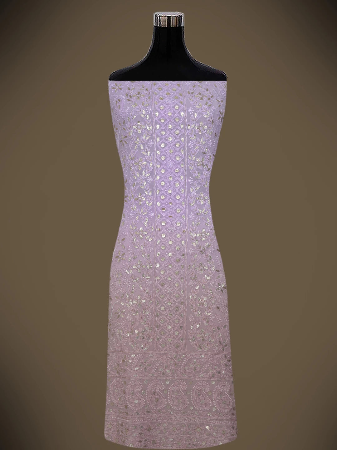 Ada Hand Embroidered Ombre Lavender & Dusty Peach Viscose Georgette Lucknowi Chikankari Unstitched Kurta Dupatta Set With Gotta Patti Work 01A751173