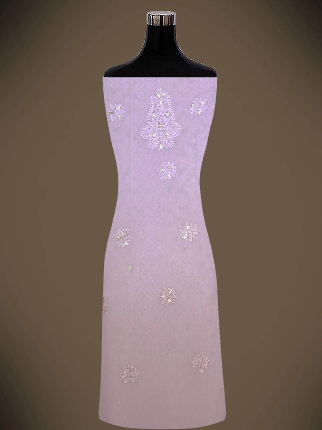 Ada Hand Embroidered Ombre Lavender & Dusty Peach Viscose Georgette Lucknowi Chikankari Unstitched Kurta Dupatta Set With Gotta Patti Work 01A751173