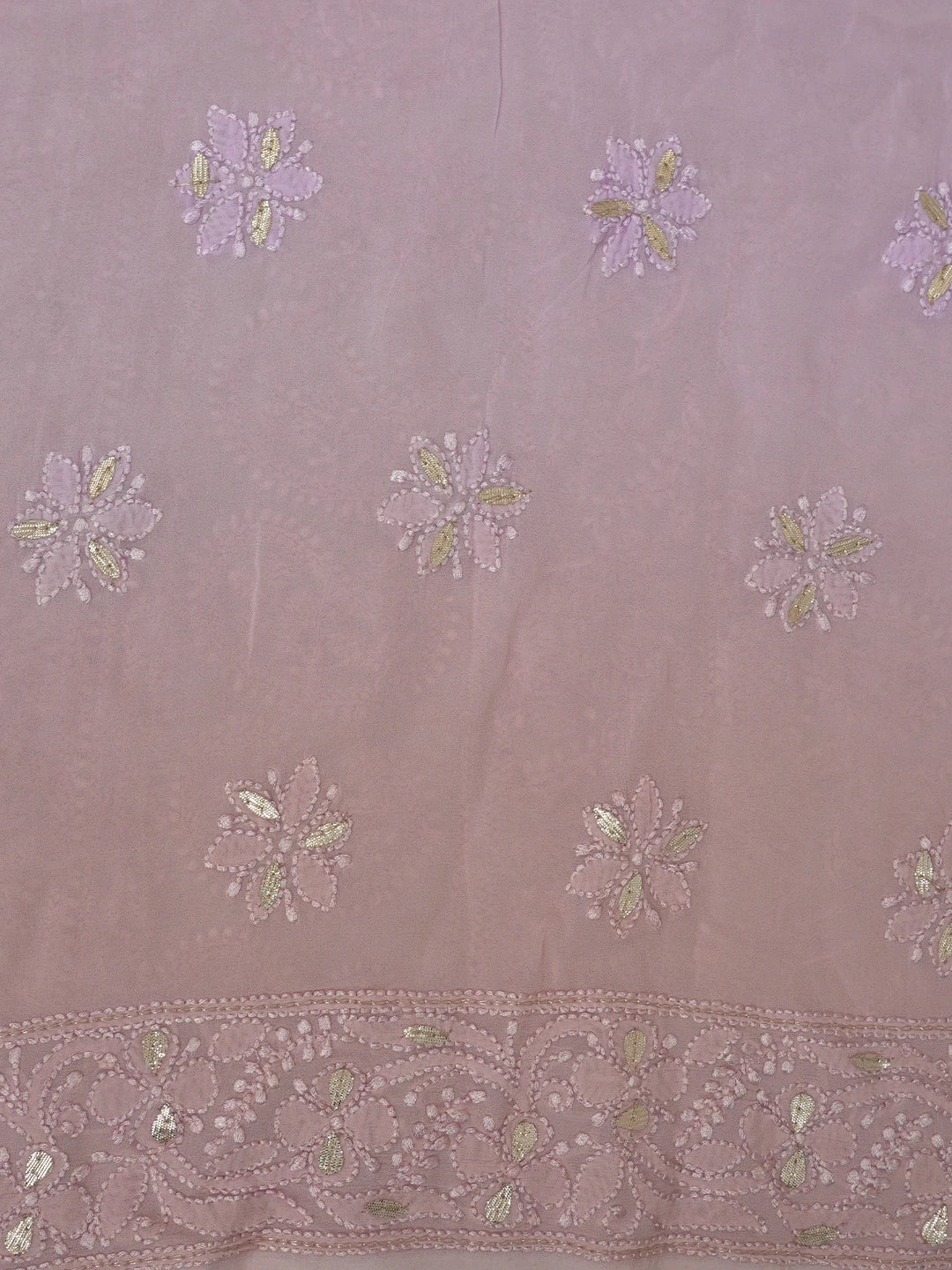 Ada Hand Embroidered Ombre Lavender & Dusty Peach Viscose Georgette Lucknowi Chikankari Unstitched Kurta Dupatta Set With Gotta Patti Work 01A751173