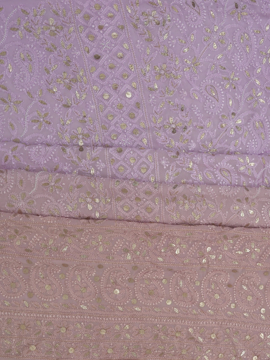 Ada Hand Embroidered Ombre Lavender & Dusty Peach Viscose Georgette Lucknowi Chikankari Unstitched Kurta Dupatta Set With Gotta Patti Work 01A751173