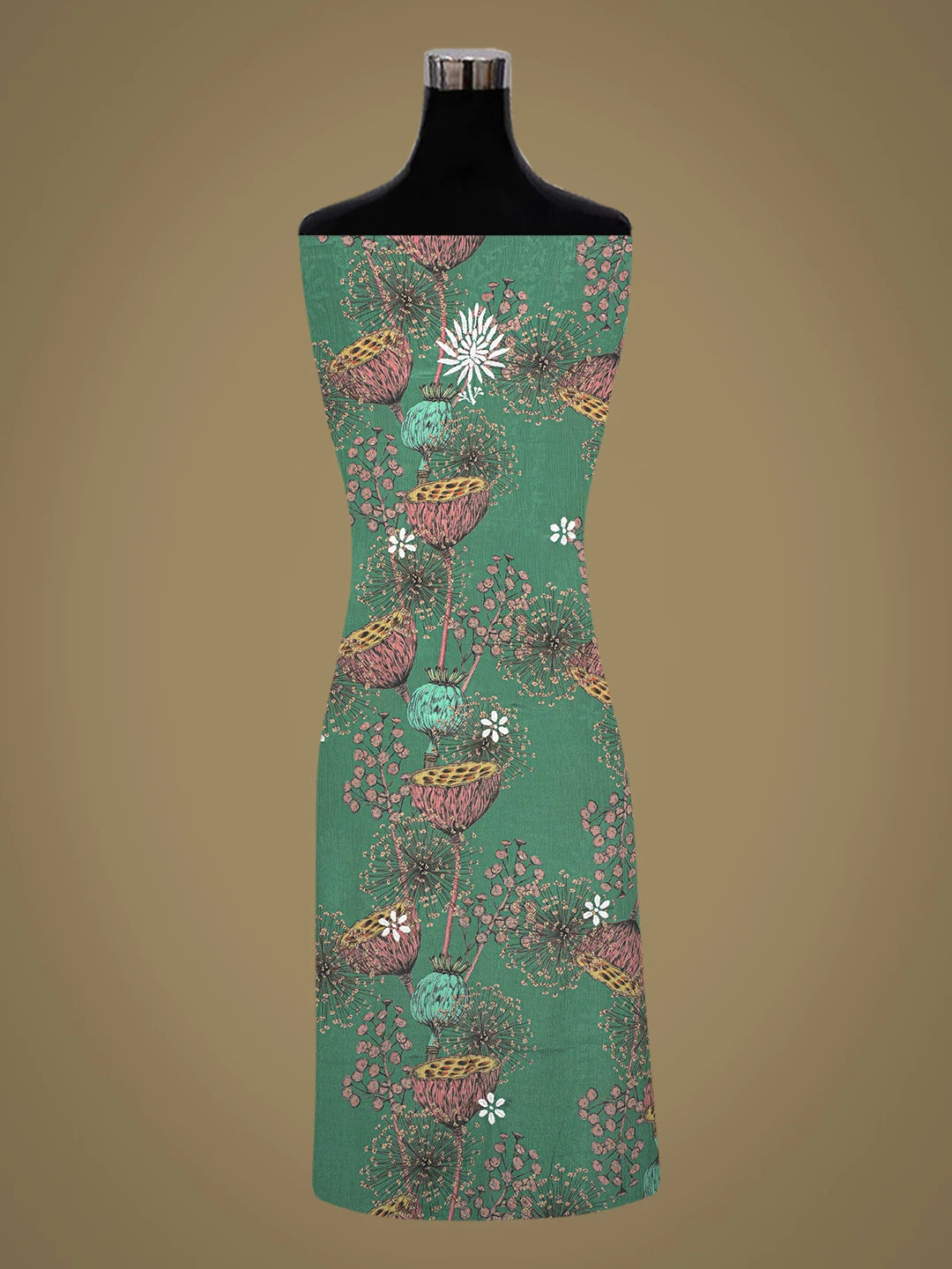 Ada Hand Embroidered Teal Green Crepe Floral Printed Lucknowi Chikankari Unstitched Kurta Dupatta Set 01A723061
