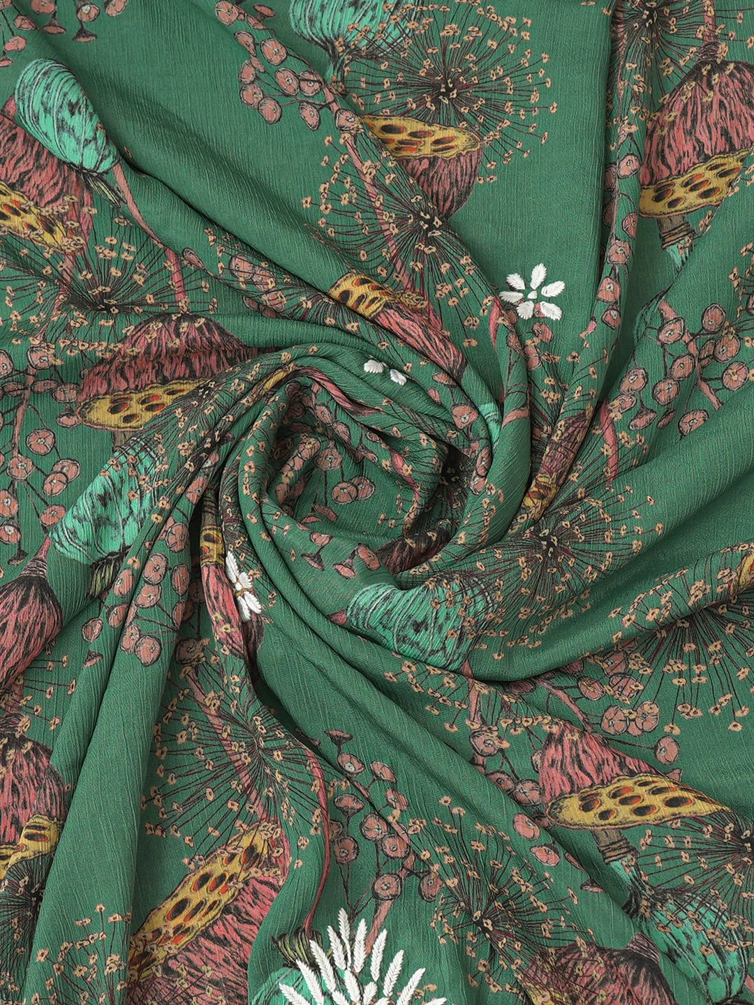 Ada Hand Embroidered Teal Green Crepe Floral Printed Lucknowi Chikankari Unstitched Kurta Dupatta Set 01A723061
