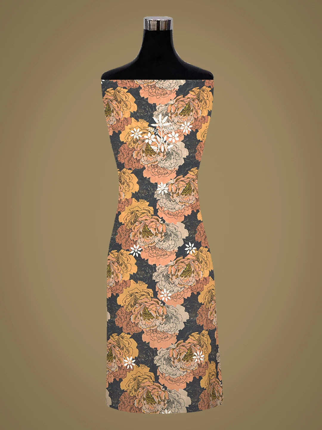 Ada Hand Embroidered Mustard Crepe Floral Printed Lucknowi Chikankari Unstitched Kurta Dupatta Set 01A723085