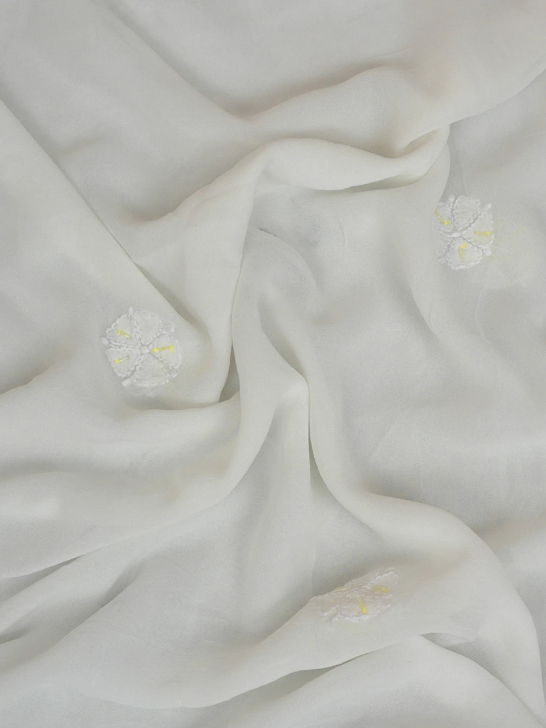 Ada Hand Embroidered White Viscose Georgette Lucknowi Chikankari Unstitched Kurta Dupatta Set With Cutdana Work 01A764513