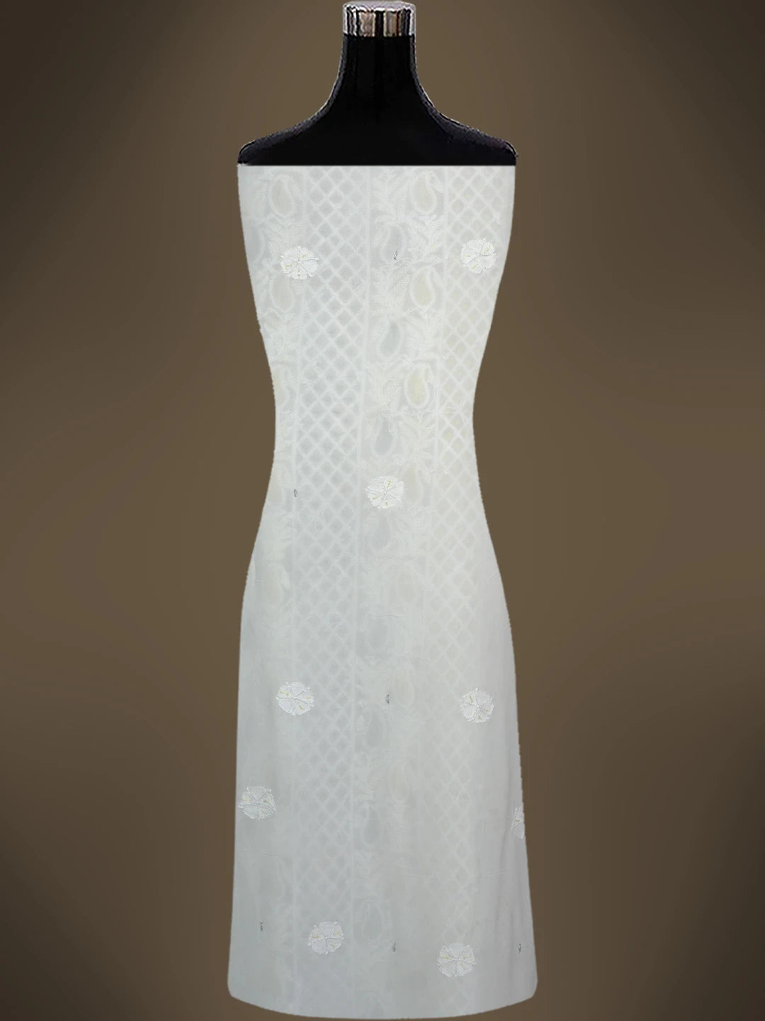 Ada Hand Embroidered White Viscose Georgette Lucknowi Chikankari Unstitched Kurta Dupatta Set With Cutdana Work 01A764513
