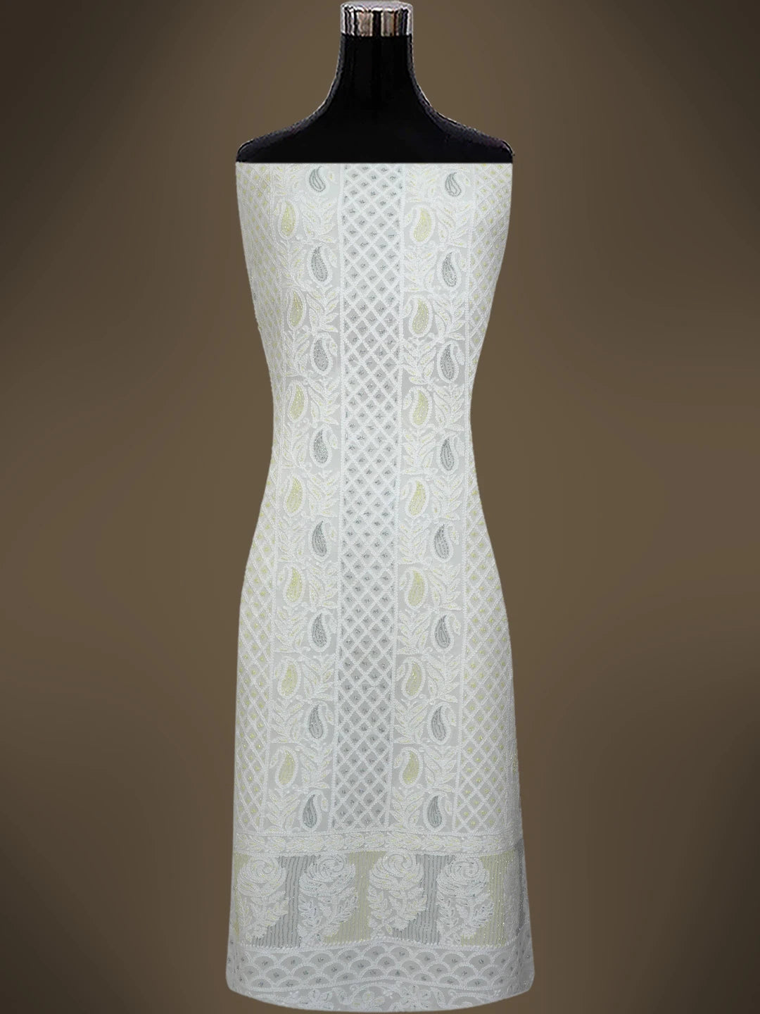 Ada Hand Embroidered White Viscose Georgette Lucknowi Chikankari Unstitched Kurta Dupatta Set With Cutdana Work 01A764513