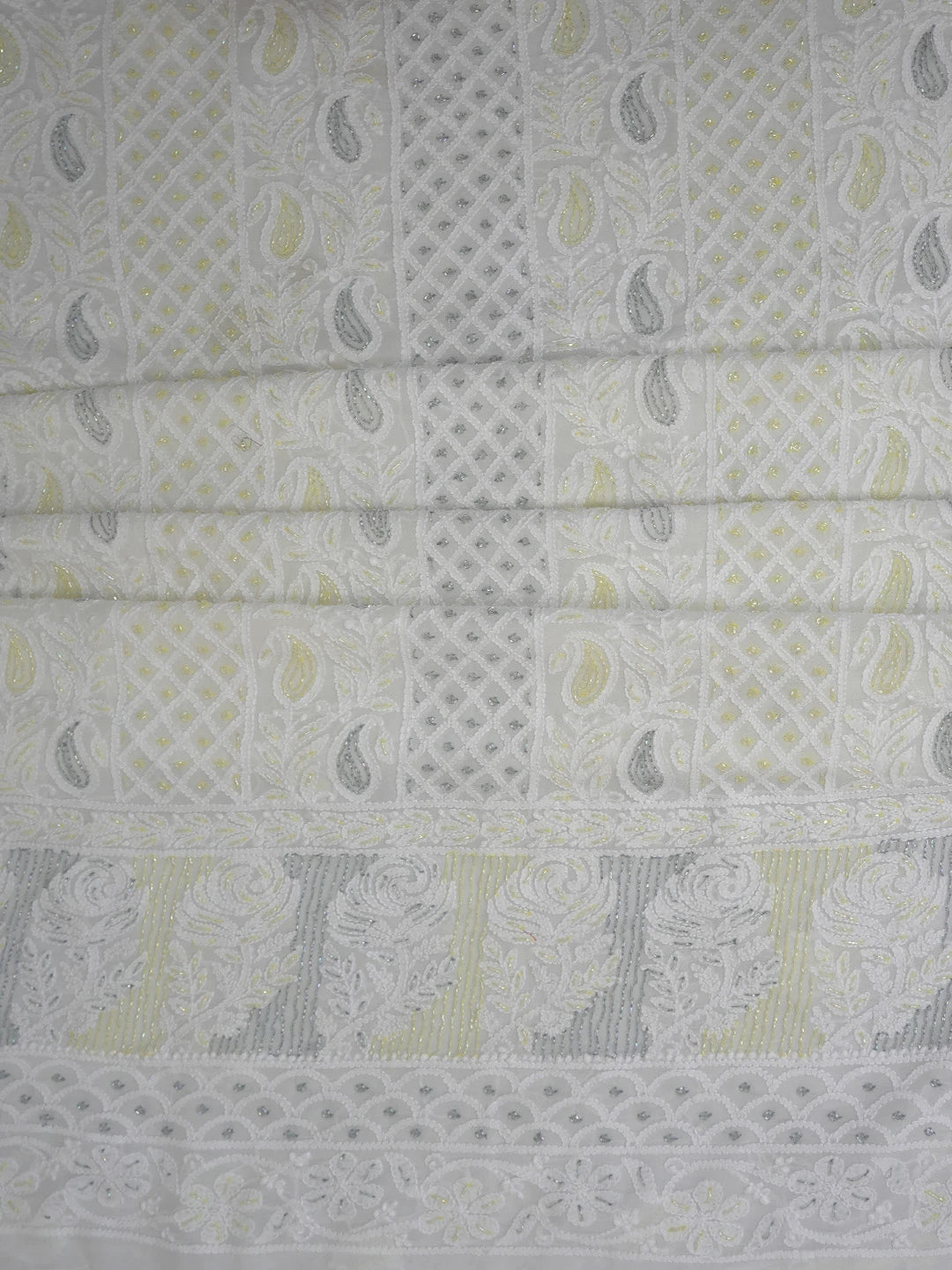 Ada Hand Embroidered White Viscose Georgette Lucknowi Chikankari Unstitched Kurta Dupatta Set With Cutdana Work 01A764513