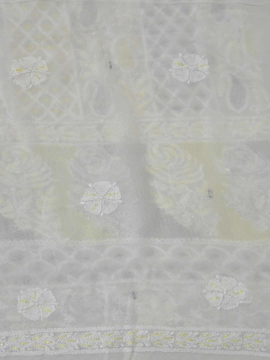 Ada Hand Embroidered White Viscose Georgette Lucknowi Chikankari Unstitched Kurta Dupatta Set With Cutdana Work 01A764513