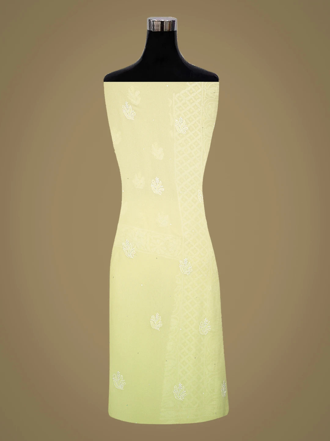 Ada Hand Embroidered Lime Green Pure Georgette Lucknowi Chikankari Unstitched Kurta Dupatta Set 01A382777