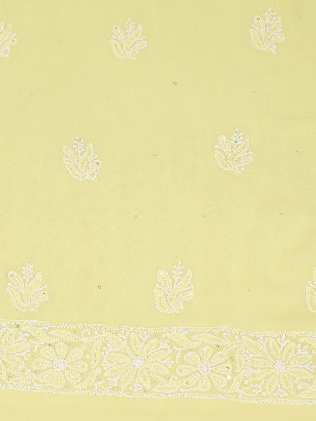 Ada Hand Embroidered Lime Green Pure Georgette Lucknowi Chikankari Unstitched Kurta Dupatta Set 01A382777
