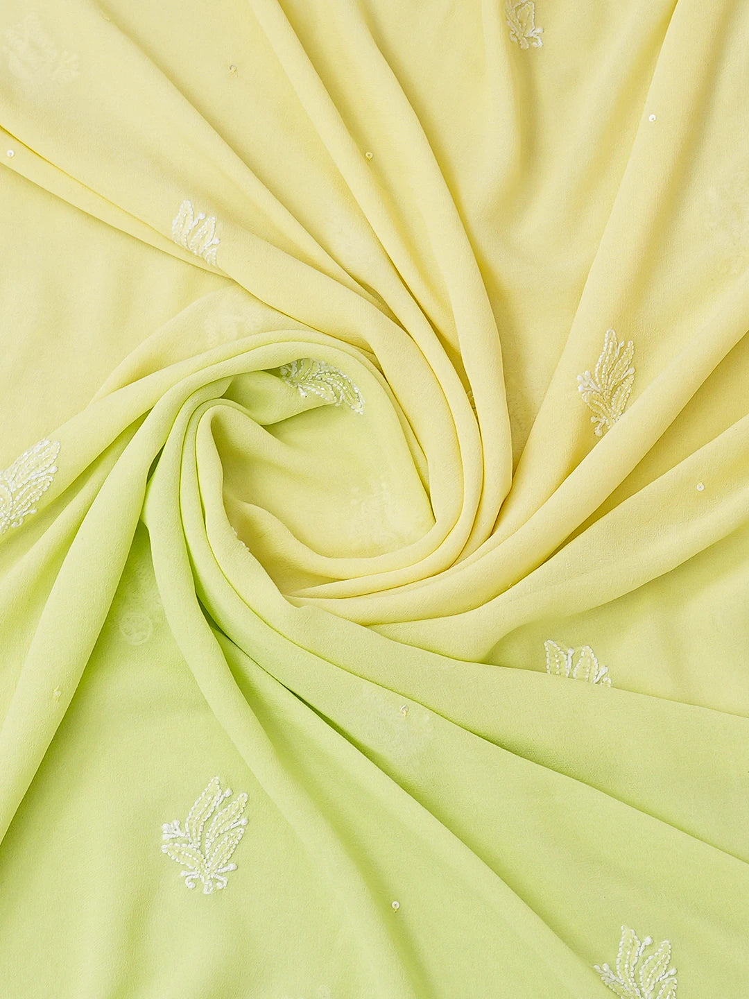 Ada Hand Embroidered Lime Green Pure Georgette Lucknowi Chikankari Unstitched Kurta Dupatta Set 01A382777